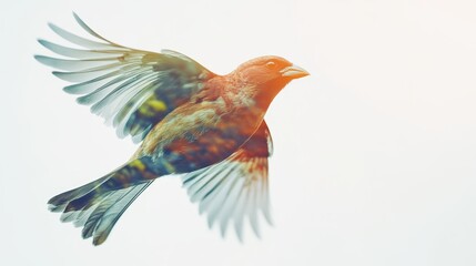 Obraz premium Flying bird. Double exposure effect. White background.