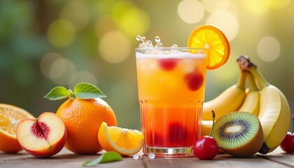 Fototapeta premium Fresh fruit delight A vibrant summer cocktail