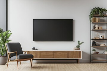 Modern Living Room Interior Design with White Cabinet, Armchair and Stylish Decor