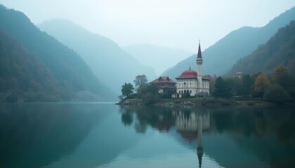 Fototapeta premium Enchanting lakeside castle a dreamy retreat