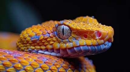 Fototapeta premium Lesser Sunda pit viper in black background.