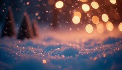 Fototapeta premium Warm glow of holiday lights in a snowy night