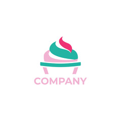 Simple and minimalist line art logo featuring melting ice cream with syrup dripping down the side of the bowl