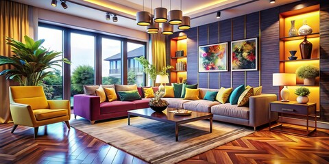 Explore a modern interior design exhibition showcasing a stylish living room that radiates a cozy ambiance, perfect for