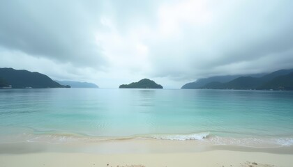  Tranquil beach serenity under a cloudy sky