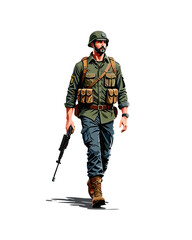 Detailed flat vector people and illustration, man with military outfit