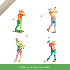Obraz premium Golfing Action Player Watercolor Vector Art Set