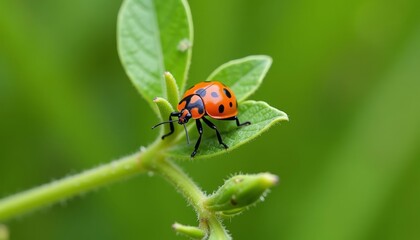 Fototapeta premium Natures tiny beauty A ladybug on a leafy stage