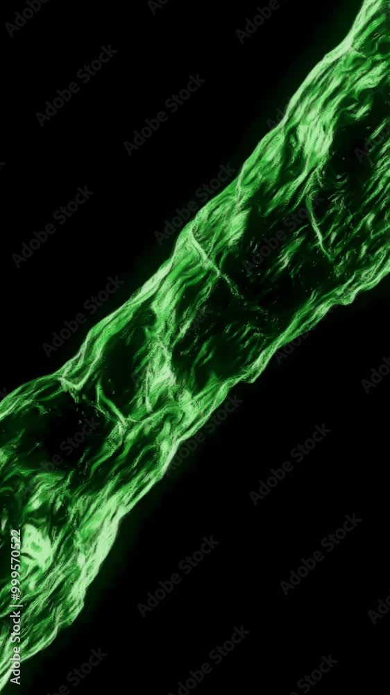Poster moving 3d water tunnel in space. animation. side view of moving 3d fluid flow on black background. l