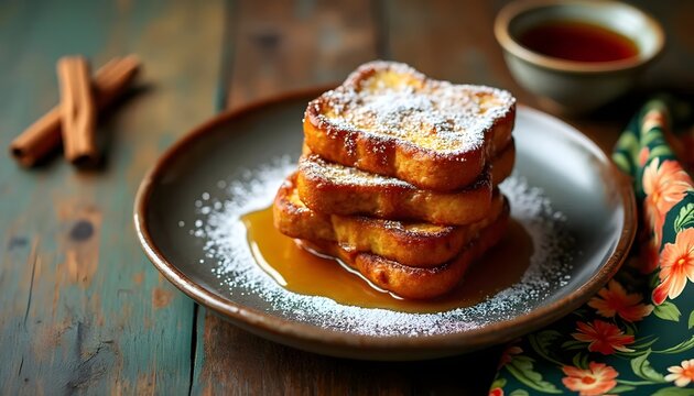 Cuban Torrejas: Sweet French Toast with Syrup and Powdered Sugar (Cuban Cuisine)