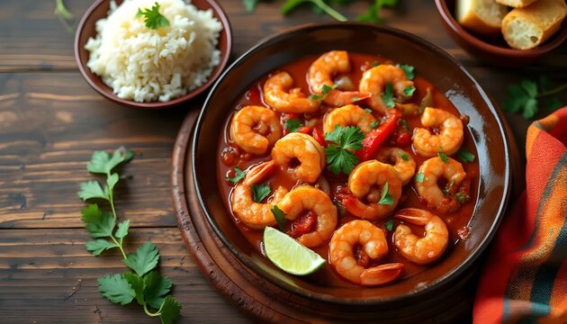 Cuban Enchilado de Camarones with Rice and Lime Garnish (Cuban Cuisine)