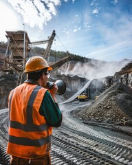 Engineer Coordinating Operations at Construction Site
