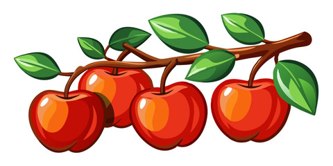 apple with branch and leaves - apple vector art, illustration of apple, apple isolated on white
