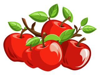 red apple with leaf - apple vector art, illustration of apple, apple isolated on white
