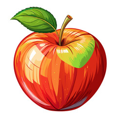 red apple with leaves - apple vector art, illustration of apple, apple isolated on white