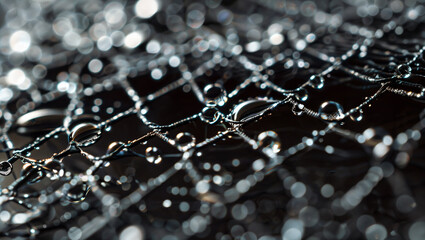 Close-up of Raindrops on a Spider Web, Highlighting Nature's Strength and Fragility