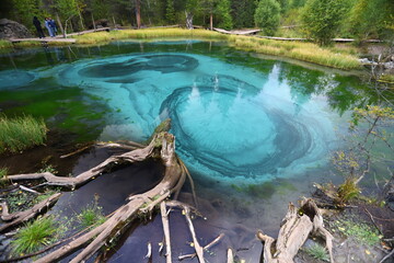 Blue Geyser Lake near the village of Aktash