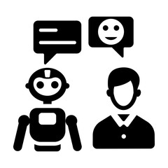 A glyph style icon of robot chat 