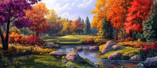 Scenic landscape with vibrant colors and natural elements conveying tranquility and beauty in an outdoor setting