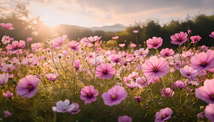 Obraz premium field of pink flowers