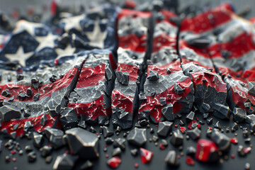 USA flag painted on broken rocks