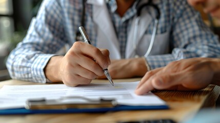 Doctor Writing Prescription in Office Setting