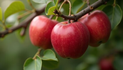  Bountiful harvest of ripe apples on tree branch