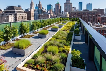 Fototapeta premium Revitalizing Urban Landscapes with Sustainable Green Rooftops and Eco-Friendly Gardens