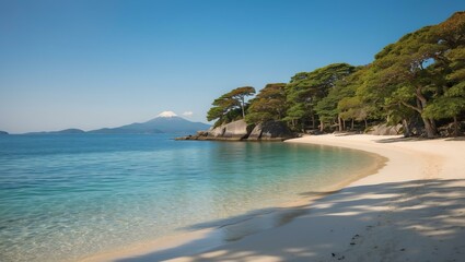 Fototapeta premium serene island shoreline a tranquil shoreline background, ideas for travel magazine images