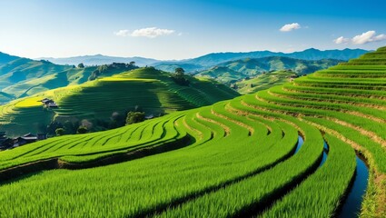 rolling hills and rice terraces rolling green background, ideas for travel magazine images