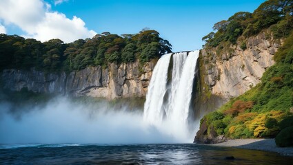 Obraz premium majestic waterfall a powerful waterfall background, ideas for travel magazine images