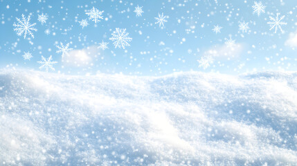 Naklejka premium A snowy winter background with soft snowflakes falling against a clear blue sky