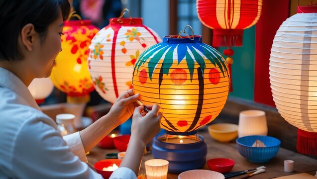 festival lantern making hands crafting or pai background, ideas for travel magazine images