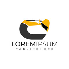 excavator logo with modern letter C style