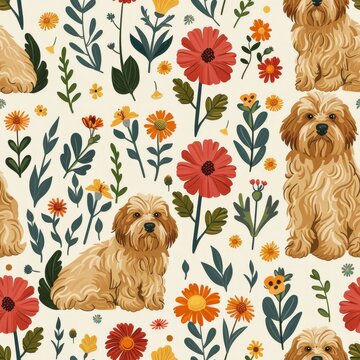 flover and dog pattern . ai generated