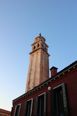 Fototapeta premium The bell tower of Santa Maria dei Carmini Church in Venice, Italy