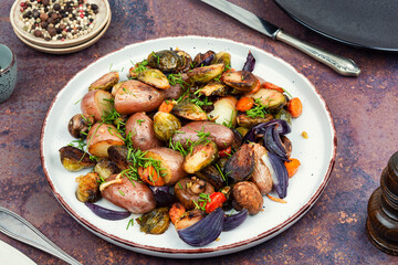 Baked or stewed vegetables.