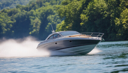 Fototapeta premium Luxury motor yacht speeding on the water