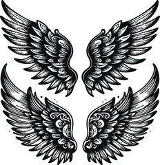 Minimal Angel Wings Icon Vector Illustration Design,Silhouette Style On White Background