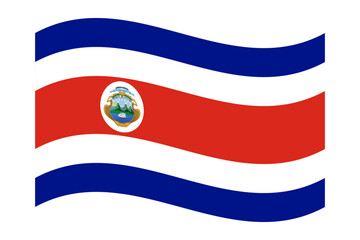 Wavy State flag of Costa Rica, isolated on a transparent background. Flag of the Republic of Costa Rica. Vector illustration