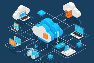 Isometric 3D Illustration of Cloud Networking and Connectivity Technology