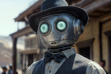 Vintage style robot set in old west