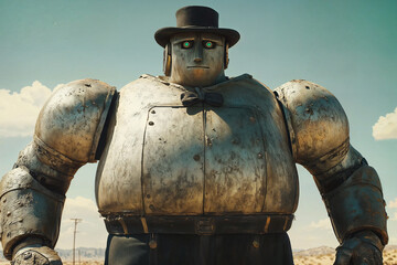 Vintage style robot set in old west