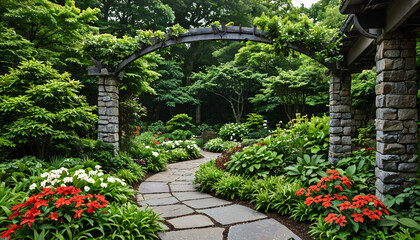 Obraz premium Promenade dans un jardin fleuri sous une arche