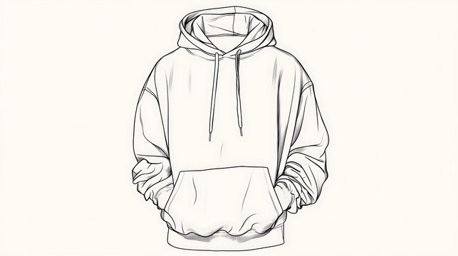 recommend clip art: Line drawing of a hooded sweatshirt with a pocket.