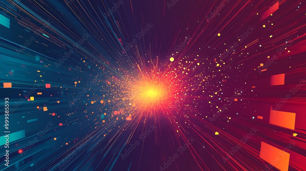 Poster Abstract digital background with glowing light and particles.