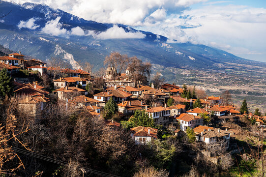 View of Palaios Panteleimonas traditional village in Mount Olympus, Pieria, Greece.