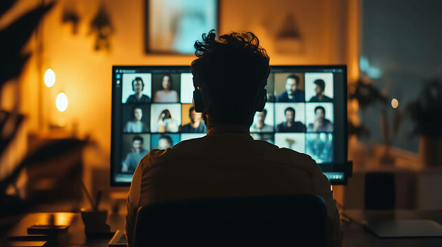 A person is on a video call with several other people.