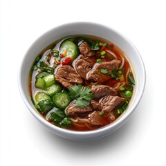 Delicious Beef Noodle Soup in a White Bowl