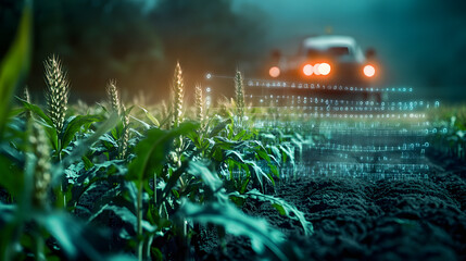 AI data analysis icons enhancing efficiency in futuristic agriculture digitized eco friendly and sustainable harvesting concept hyper realistic